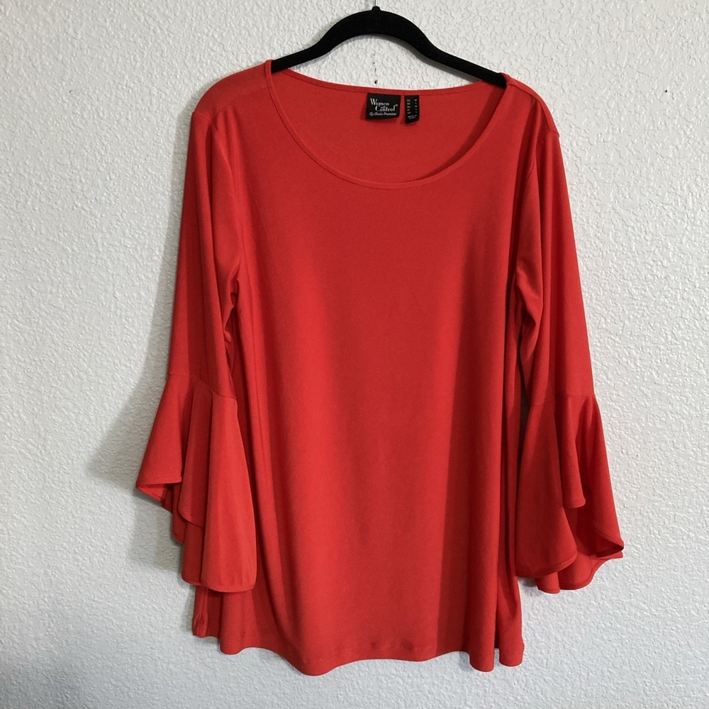 Women with Control Women's Red 3/4‎ Sleeve Top w/Bell Sleeves - SZ M